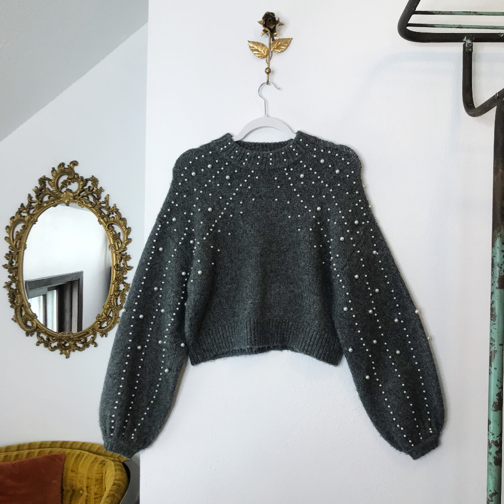 Zara Pearl Knit Cropped Sweater